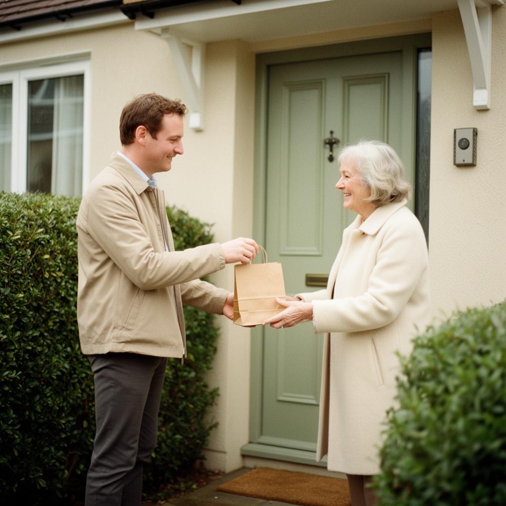 Courier delivering medication to a doorstep