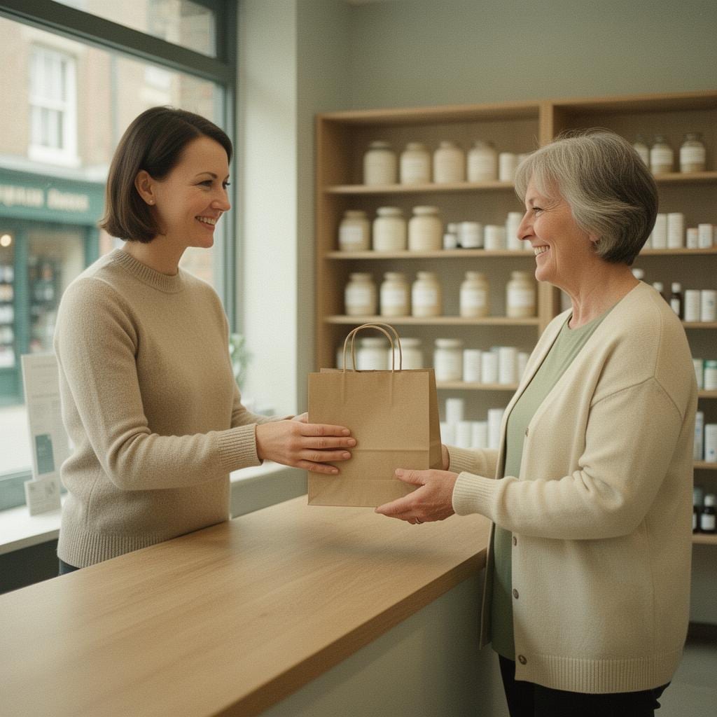 Pharmacist filling a prescription bottle